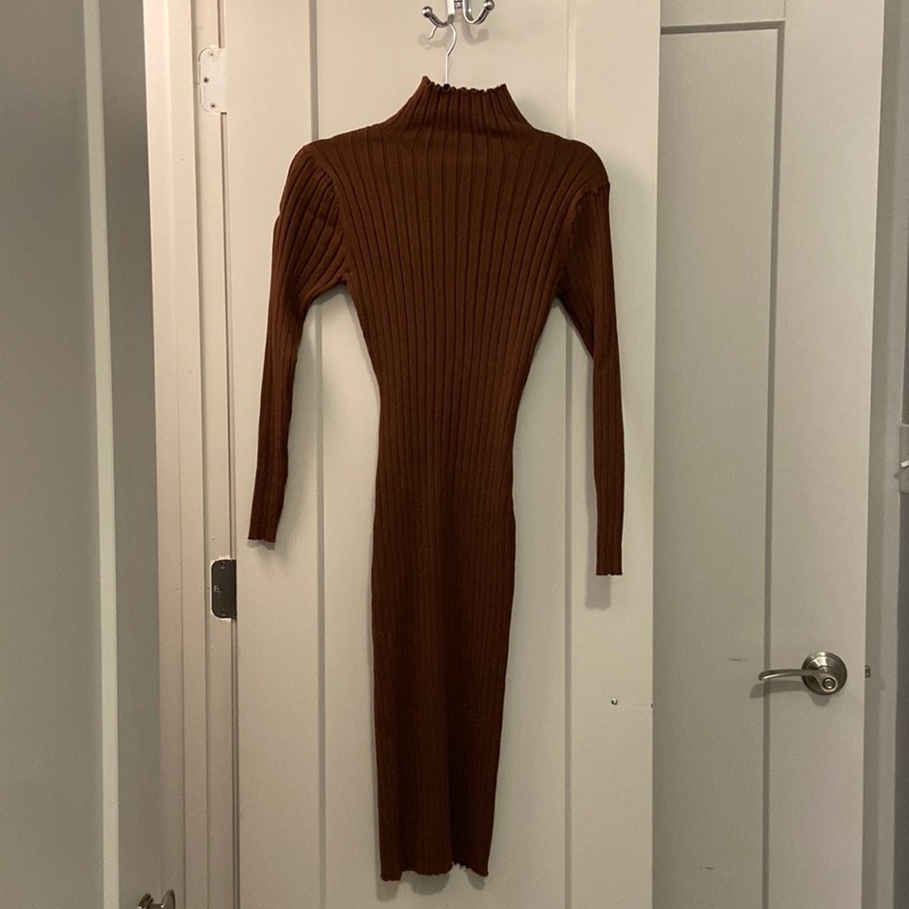 Brown turtleneck sweater dress
